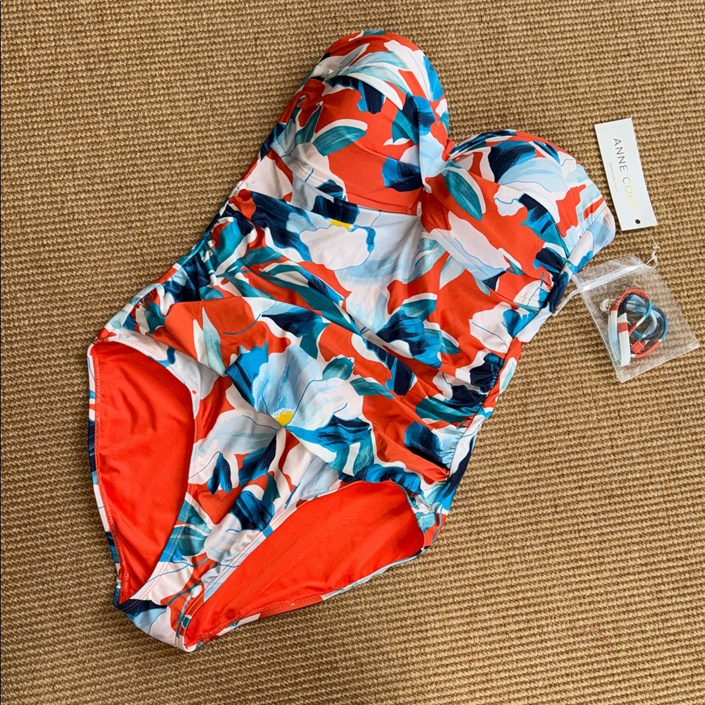 NWT Anne Cole One Piece Ruched Front Floral Swimsuit Sz 12